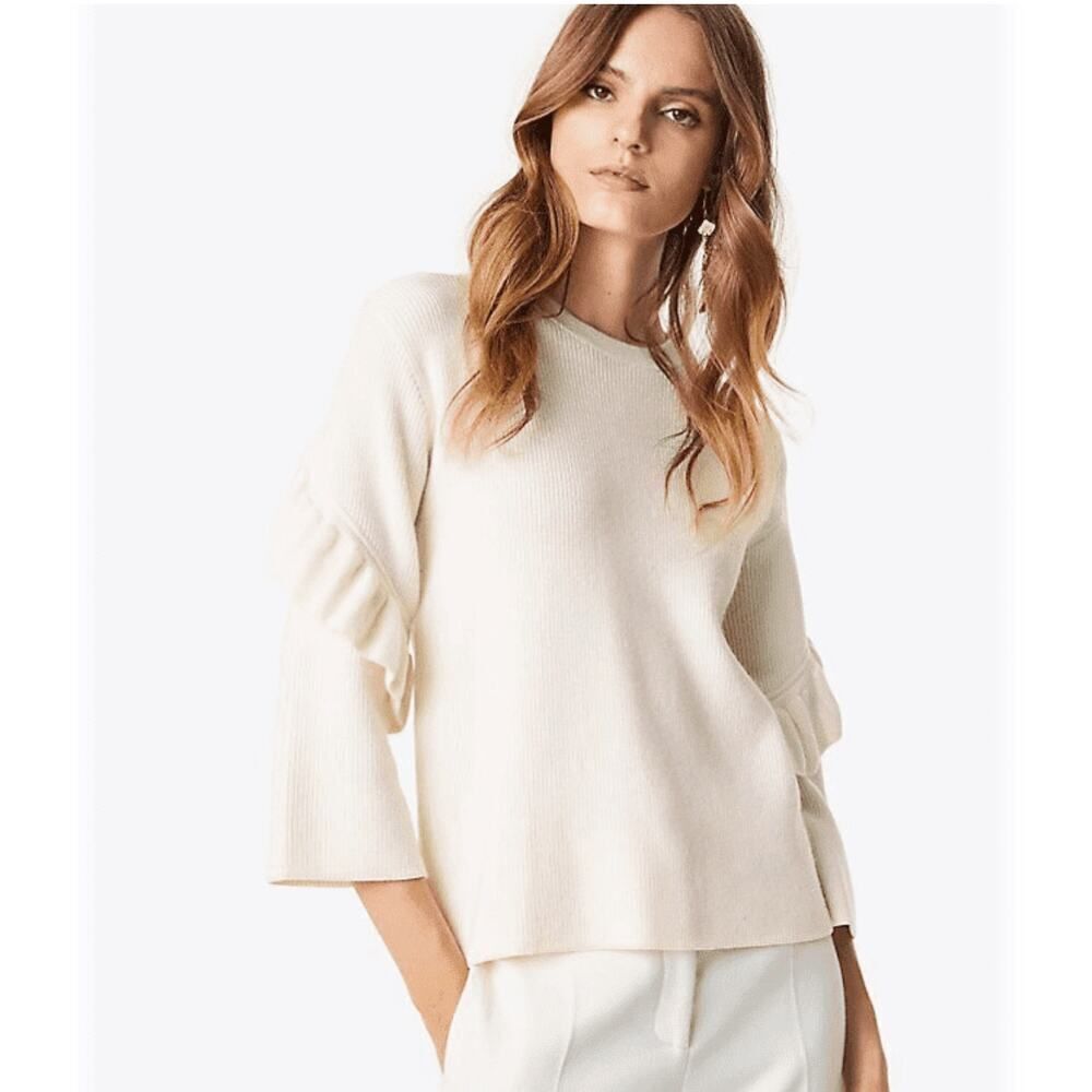 Tory Burch Ashley Ruffle Sleeve Sweater Ivory Cream - Size: XS
